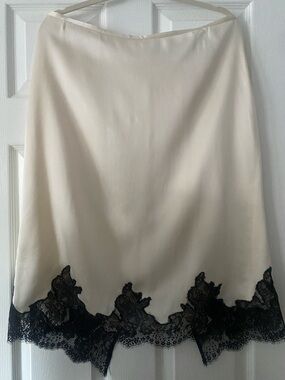 Zara Ivory Slip Skirt with Black Lace Hem/ Size Small.